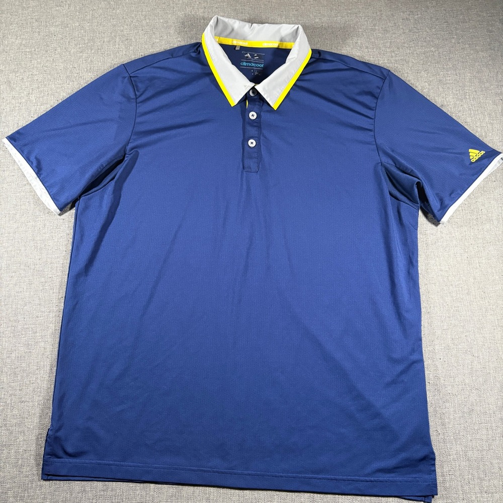 Adidas Climacool Polo Shirt Mens L Blue Short Sleeve Golf Athletic‎ Performance